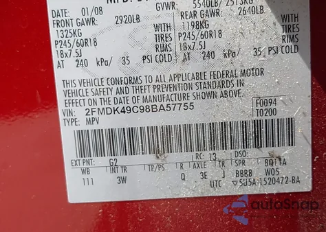 2008 Ford Edge Limited from USA, damaged, VIN 2FMDK49C98BA57755